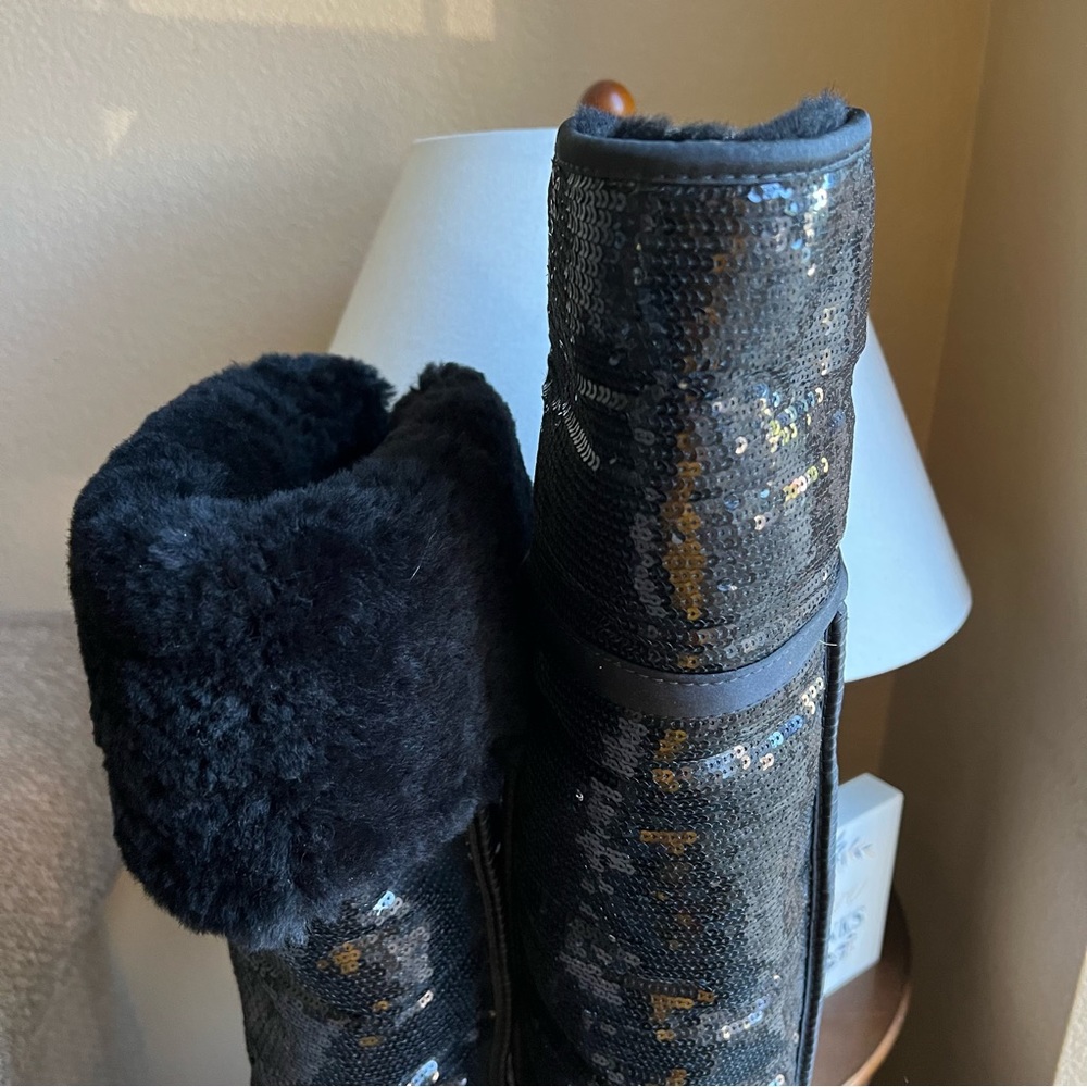 NEW! UGG Black Sequin Knee High Fur Lined Boots US10 EU41 - Picture 5 of 9